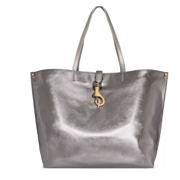 NEW Rebecca Minkoff Large Metallic SIlver Megan Nylon Tote NWT Dustbag - Picture 1 of 8